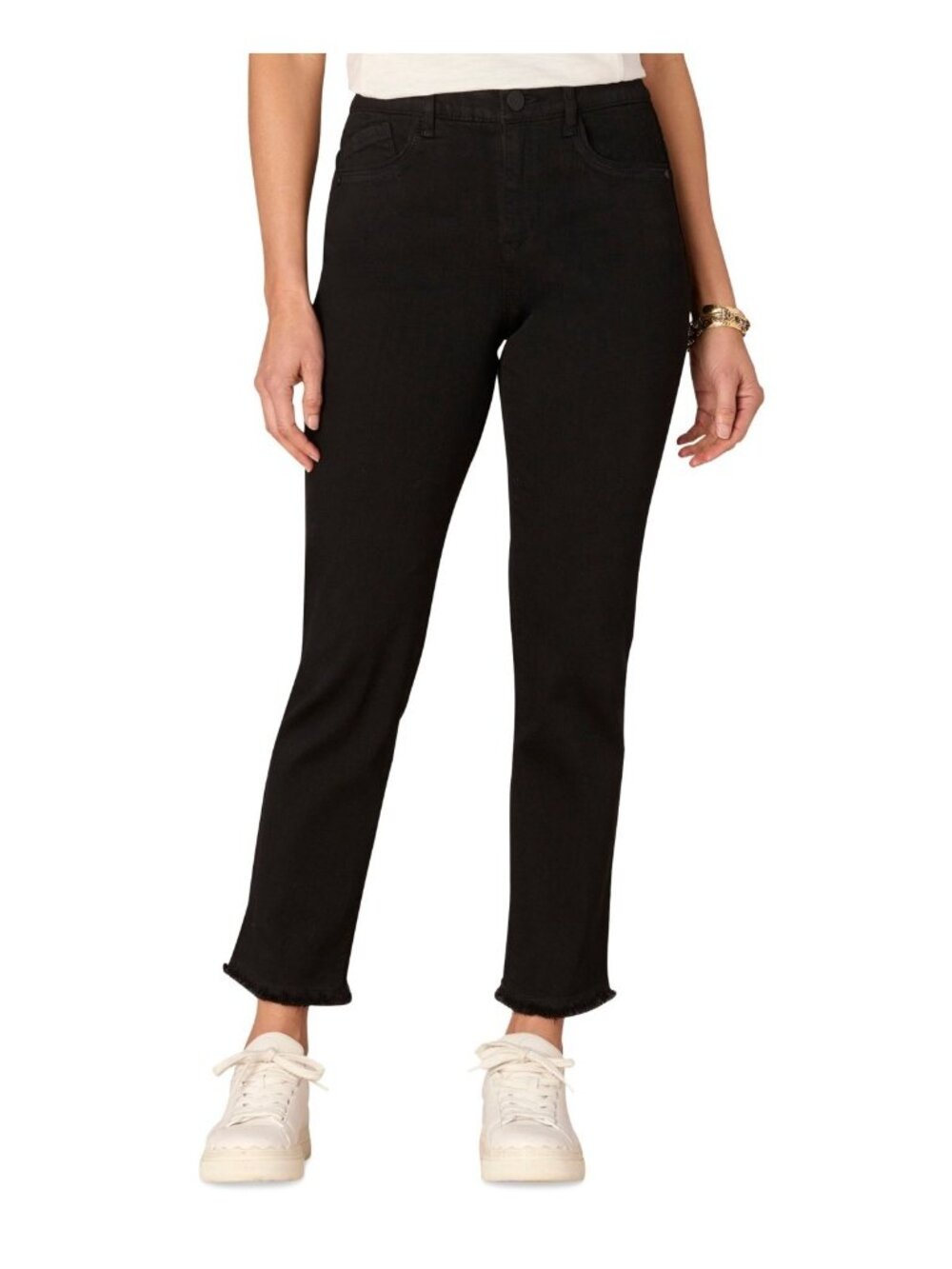 Democracy Petite "Ab"solution Raw-Hem Slim-Straight Jeans Black Size 8P MSRP $78